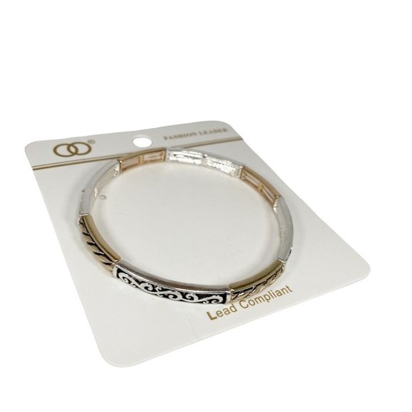 Two Tone and Filigree Design Thin Bracelet - Picture 2 of 2